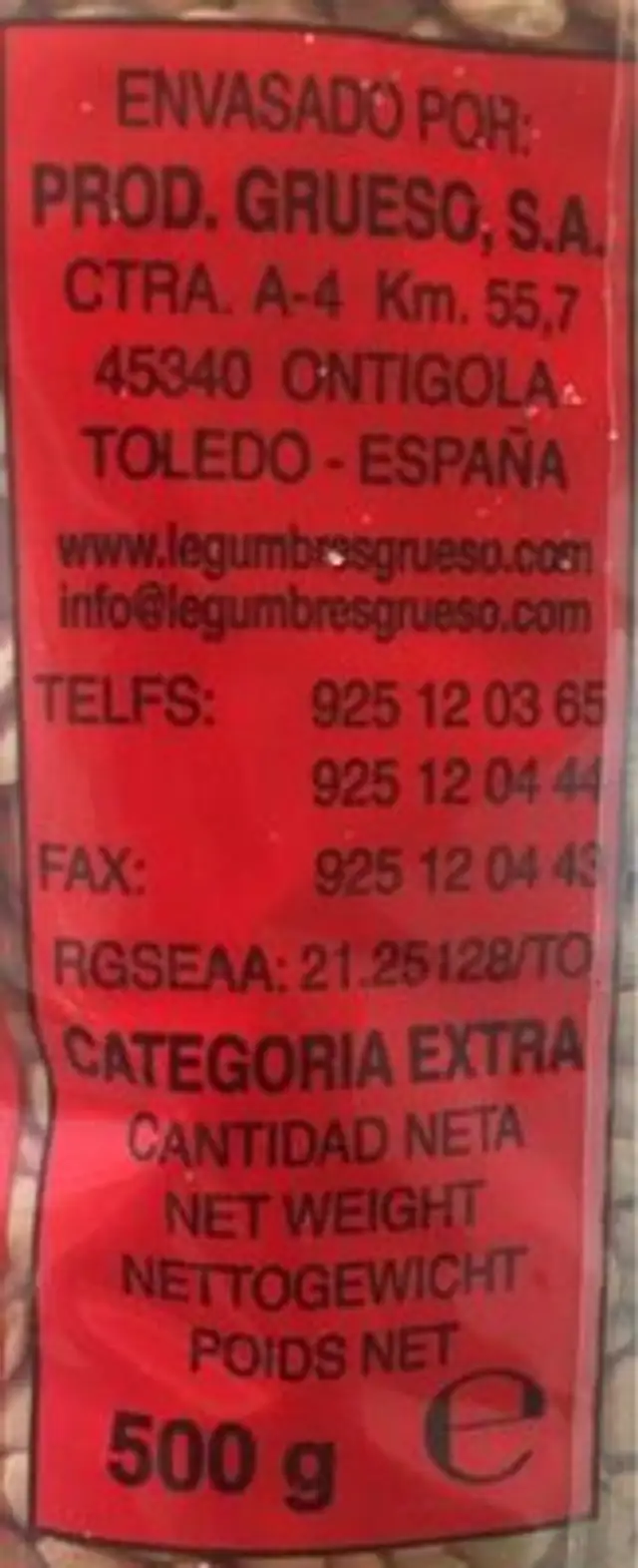 Lentejas nutrition facts table