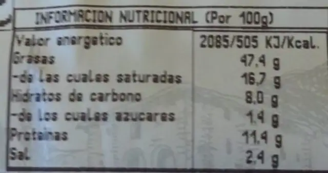 morcilla asturiana nutrition facts table