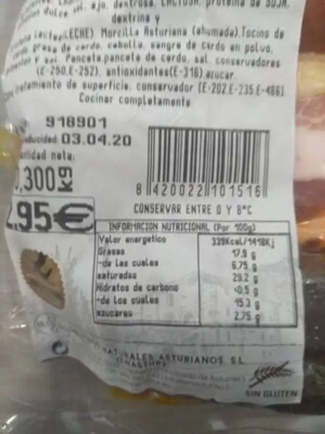 Compago para cocido nutrition facts table