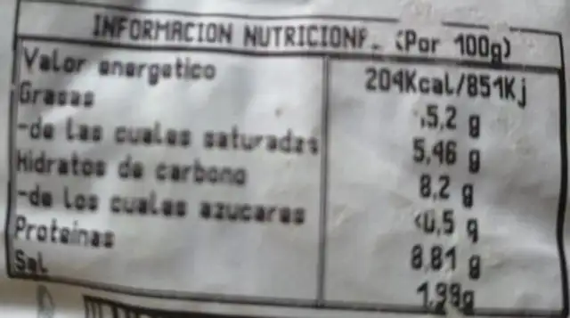 Picadillo de jabalí y cerdo nutrition facts table