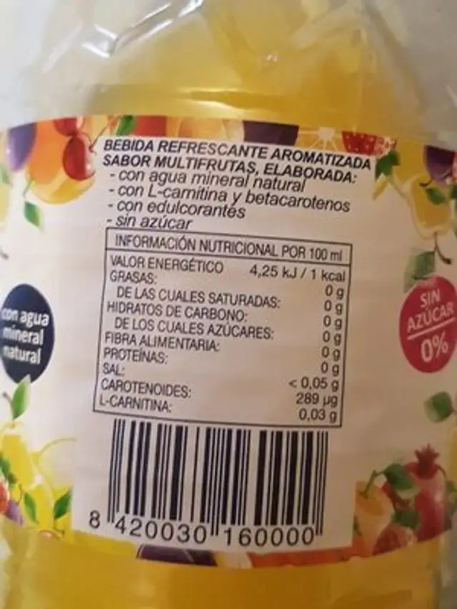 Valtorre sabor multifrutas nutrition facts table