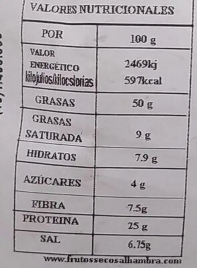 Mani repelado frito nutrition facts table