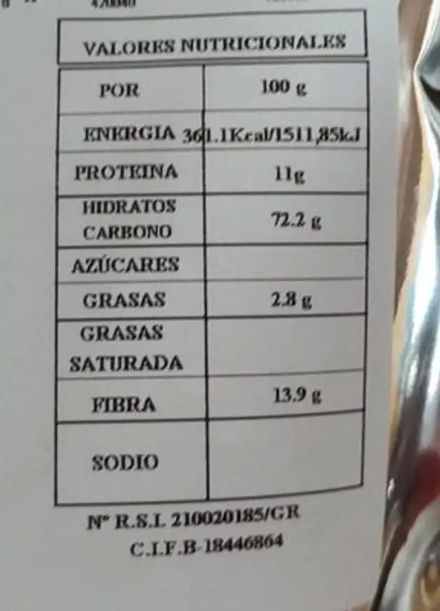 maiz nutrition facts table