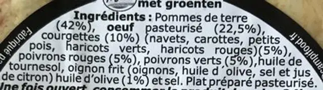 Le Bar A Tapas Tortilla Aux Légumes, Le Paquet De ingredients label