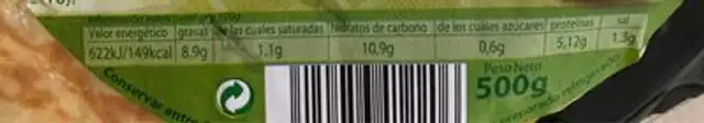 Tortilla Fresca Con cebolla nutrition facts table