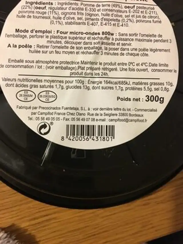 Tortilla fraiche aux poivronspiment d'edpelettr ingredients label