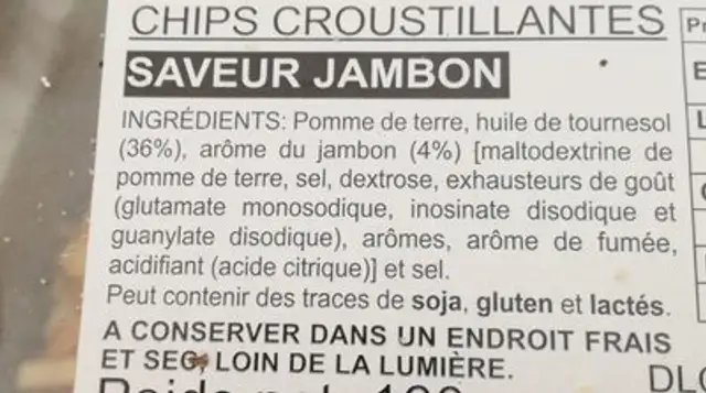Chips Croustillantes saveur Jambon ingredients label