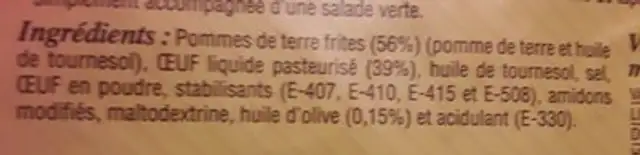 Tortilla pomme de terre nature Te Gusta ingredients label