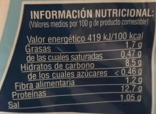 Mejillones de Chile Cocidos Congelados nutrition facts table