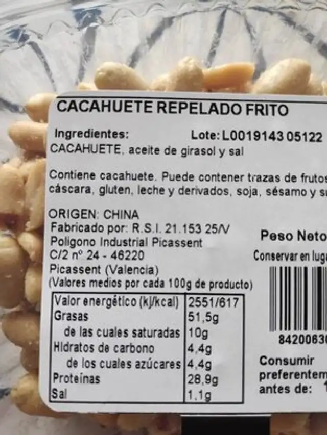 Cacahuete repelado frito nutrition facts table