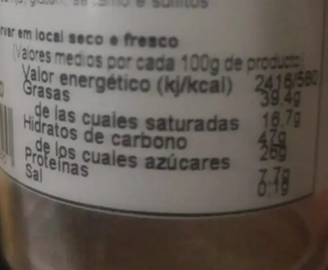Avellanas chocolate blanco trufado son canela nutrition facts table