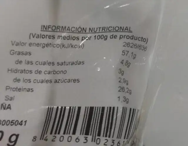 Almendra Frita nutrition facts table