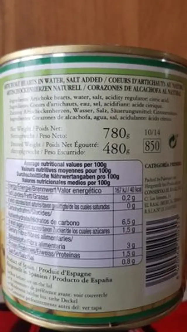 Coeurs d artichauts ingredients label