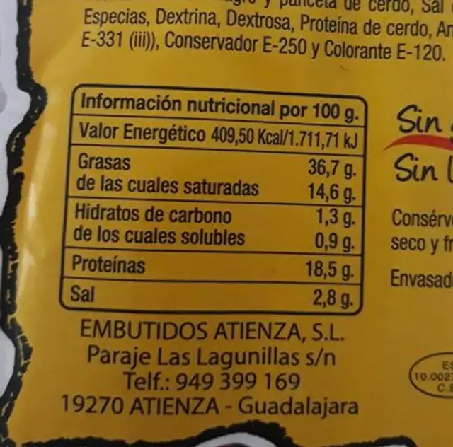 Chistorra nutrition facts table