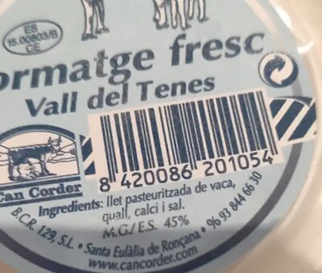 Formatge fresc Vall del Tenes nutrition facts table