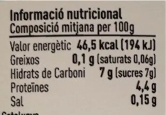 Iogurt desnatat nutrition facts table