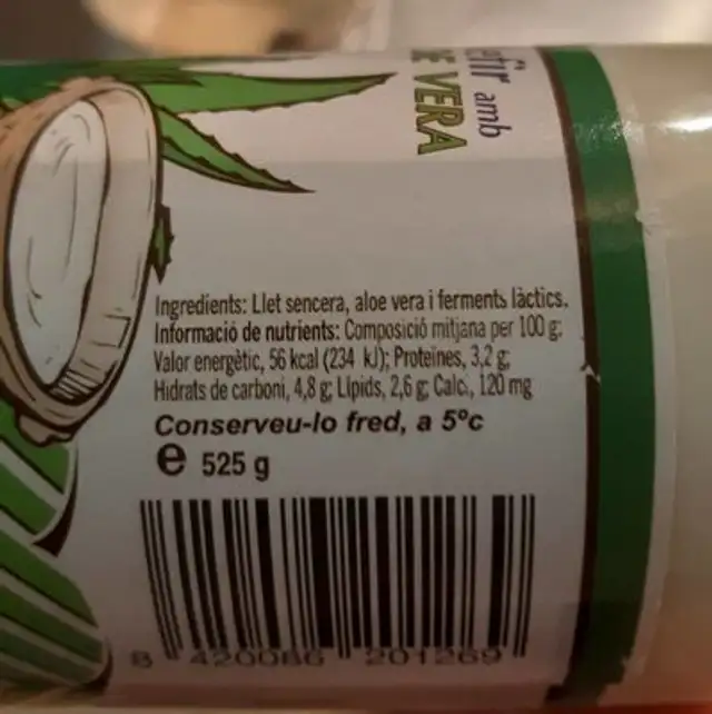Kefir nutrition facts table