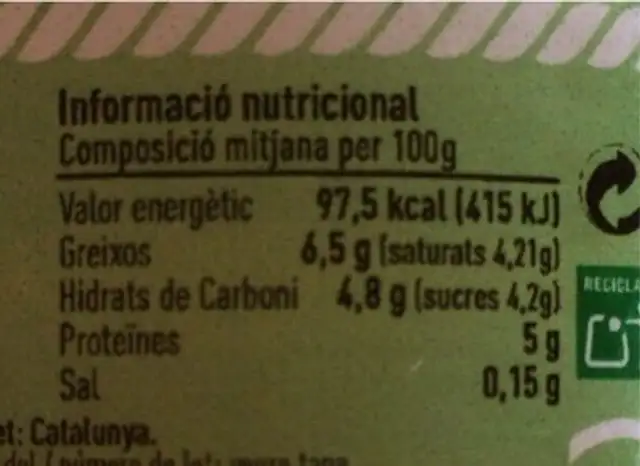 Iogurt natural llet de cabra nutrition facts table
