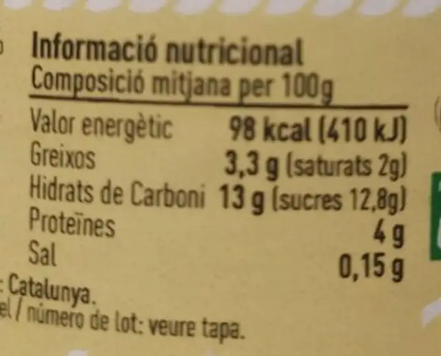 Iogurt llimona nutrition facts table