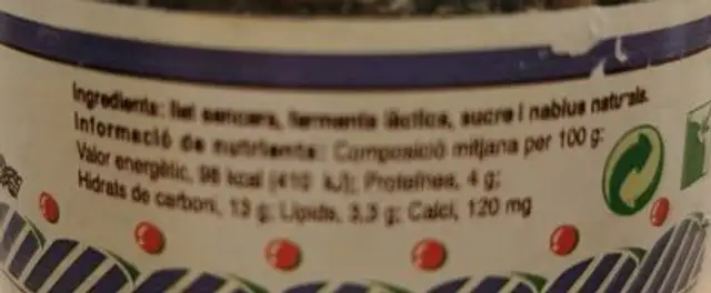 Iogurt Nabius nutrition facts table
