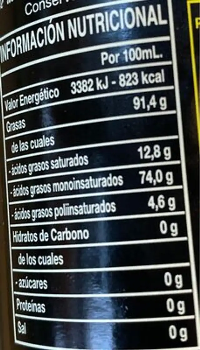Zaitum nutrition facts table
