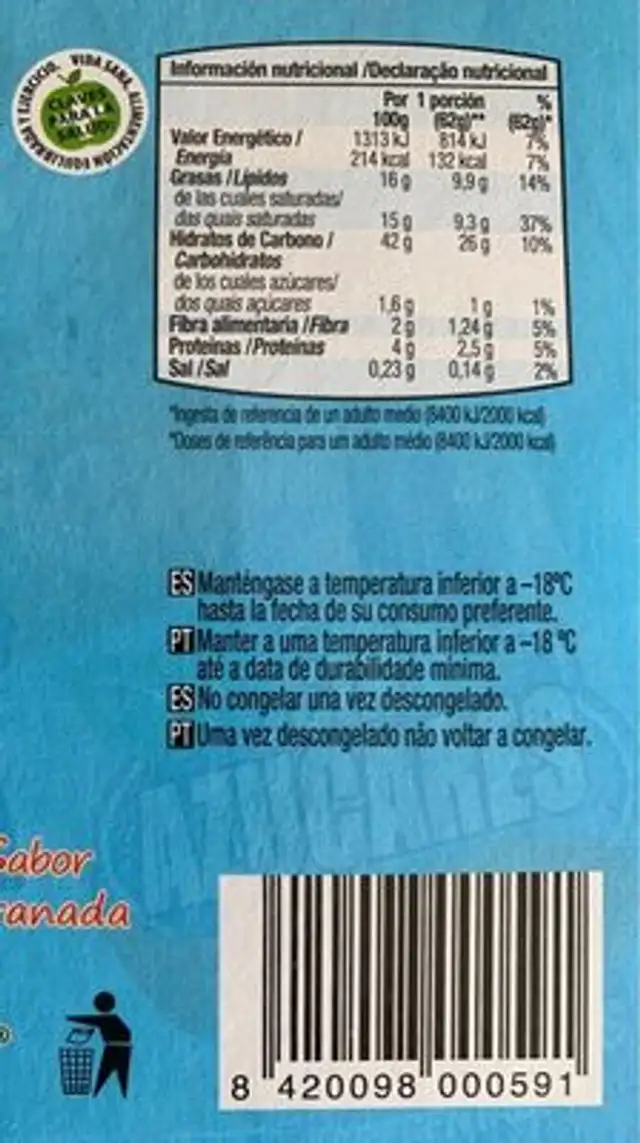 Corneto Nata nutrition facts table