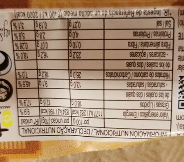 Bombón almendrado nutrition facts table