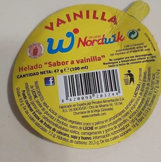 Helado vainilla 47g nutrition facts table