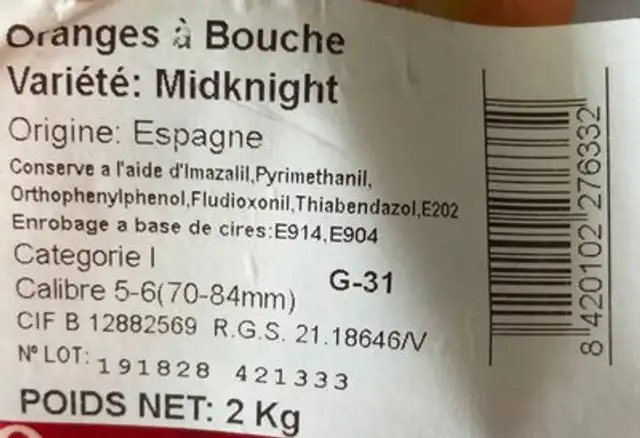 Orange a bouche ingredients label