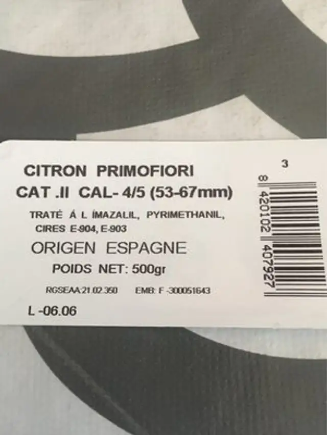 Citron ingredients label