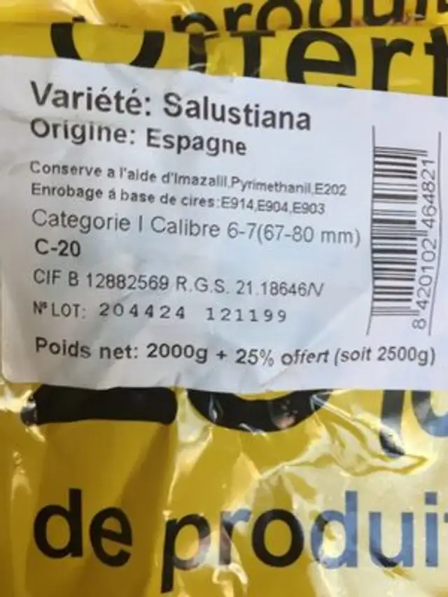 Oranges a jus ingredients label