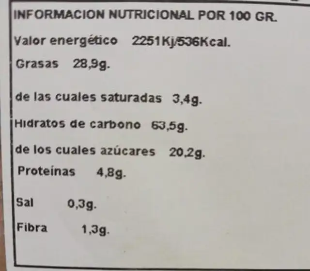 Mantecados nutrition facts table