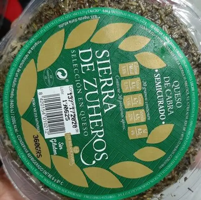 Queso semicurado de cabra elaborado con leche nutrition facts table