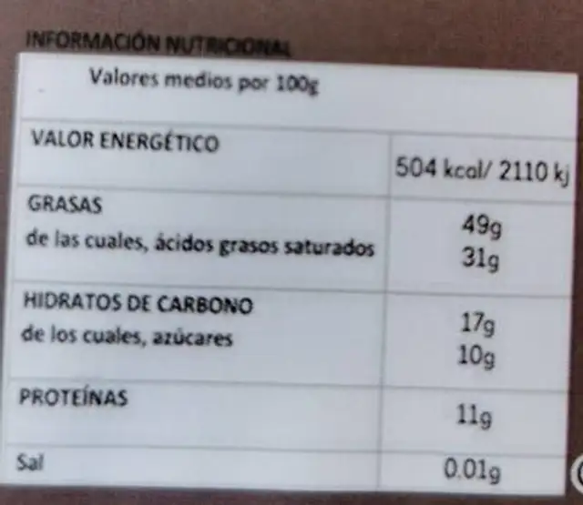 Chocolate 90% cacao nutrition facts table
