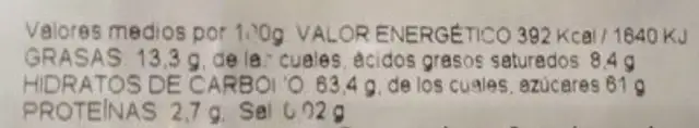 Frutas de Aragón nutrition facts table