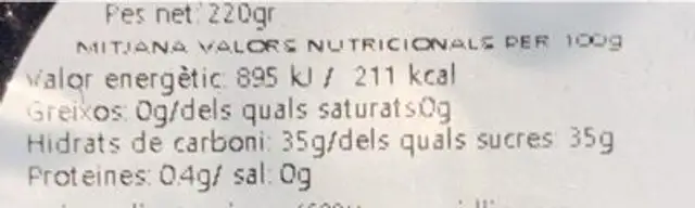 Confitura cirera nutrition facts table