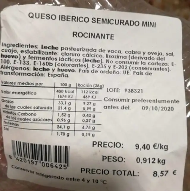 Rocinante nutrition facts table
