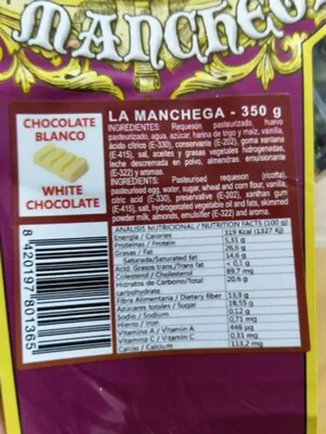 Tarta de queso nutrition facts table