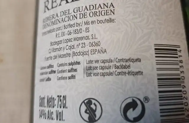 Vino joven nutrition facts table