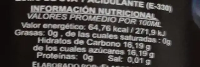 Mosto tinto nutrition facts table