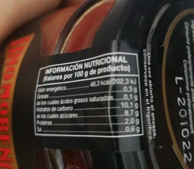 Pimiento Piquillo nutrition facts table