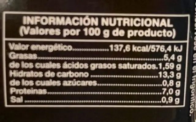 Garbanzo con bacalao nutrition facts table