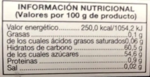Mermelada Extra Arandano nutrition facts table