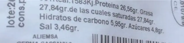 Girbal nutrition facts table