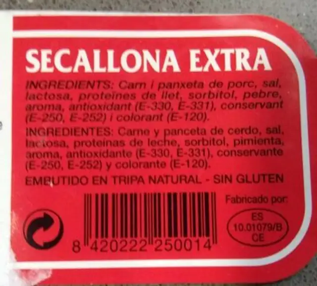 Secallona Extra nutrition facts table