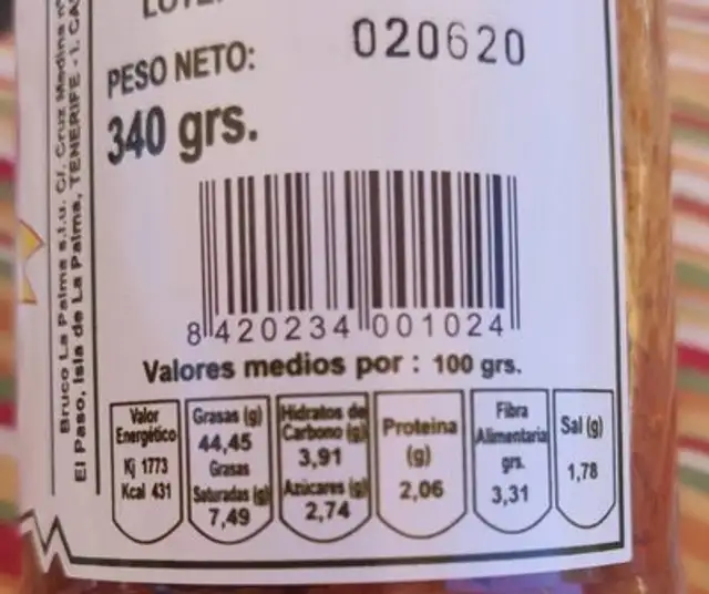 Mojito palmero de calidad nutrition facts table