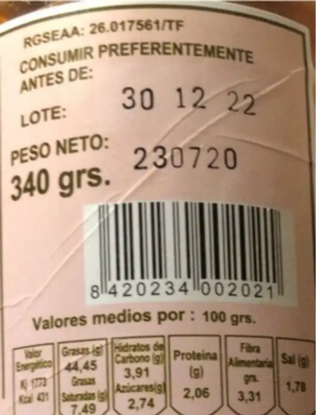 Mojo palmero picante nutrition facts table