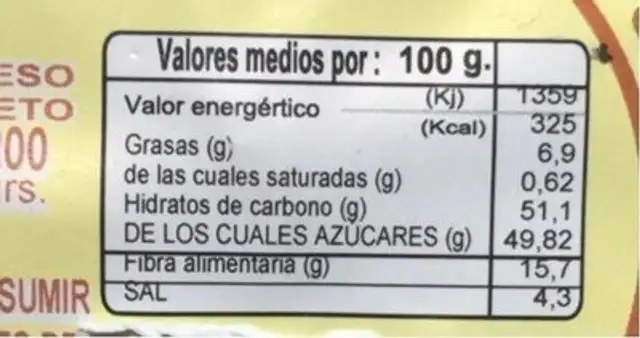 Queso de higo y almendras nutrition facts table