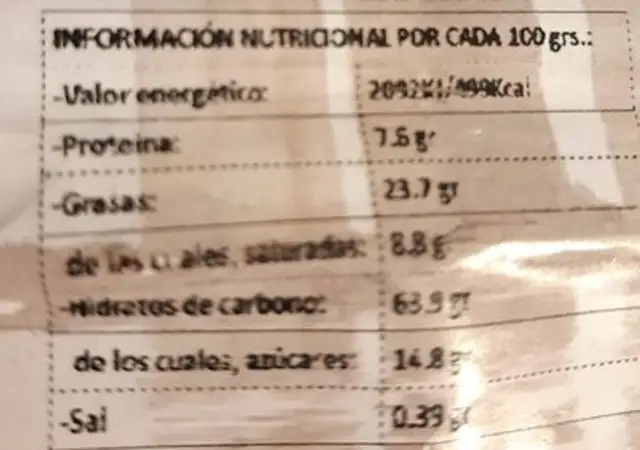 Galletas 7 cereales nutrition facts table