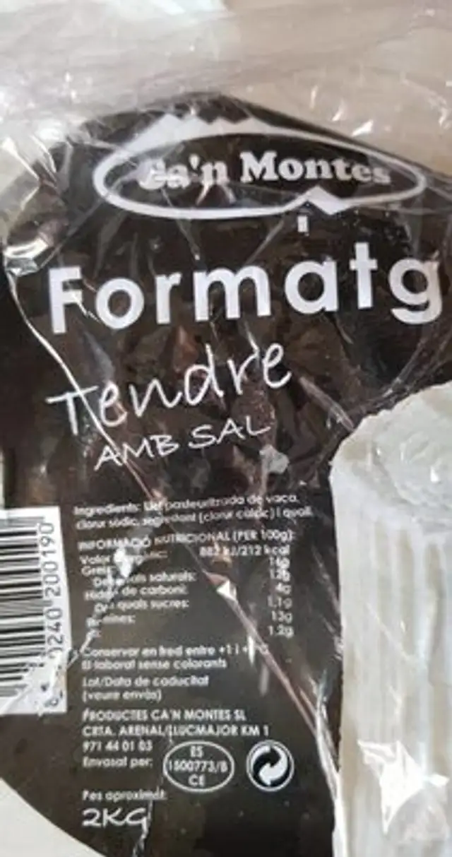 Tendre nutrition facts table